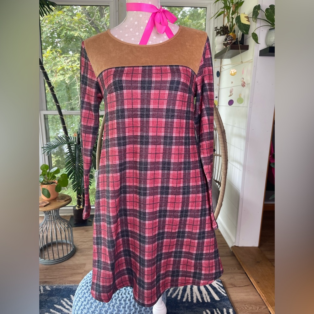#0003 Simply Southern Plaid Flannel Fall Print Dress Size Small